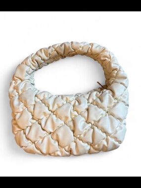 Cream Quilted Satin Handle Tote Bag - Unbranded